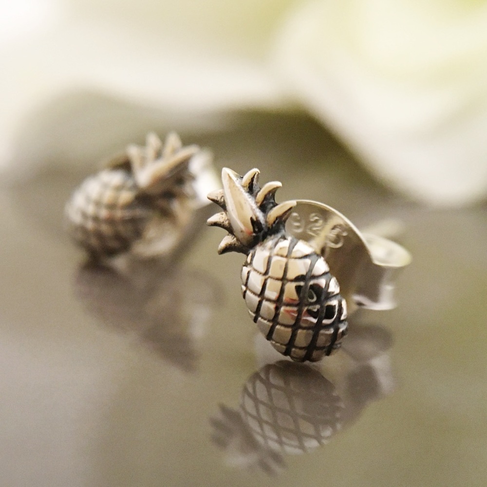 Tiny Sterling Silver Pineapple Earrings